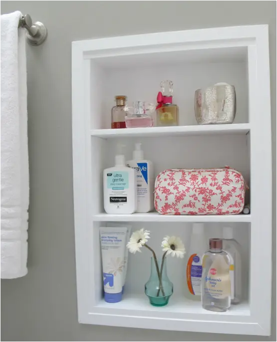 Small Bathroom Solution Built In Shelves Between The Studs