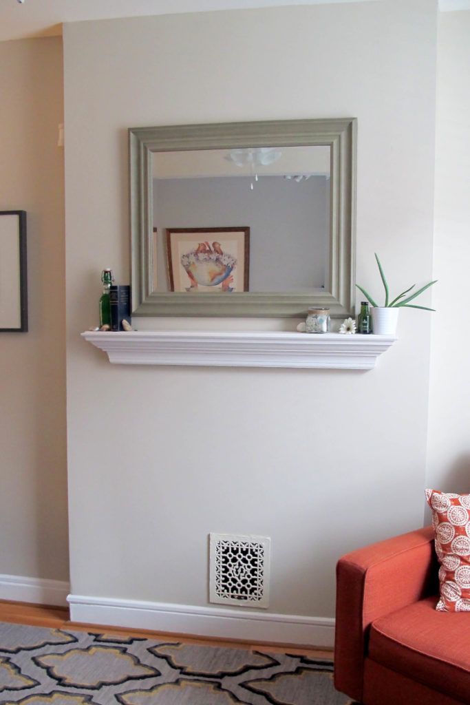 Skip the DIY for this one - crown molding faux mantle shelf from amazon.com!