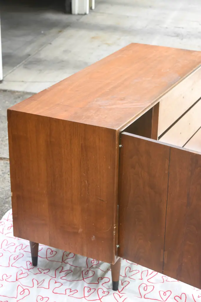 BEFORE: MCM console turned media strorage with the help of CitriStrip and Minwax Polyshades.