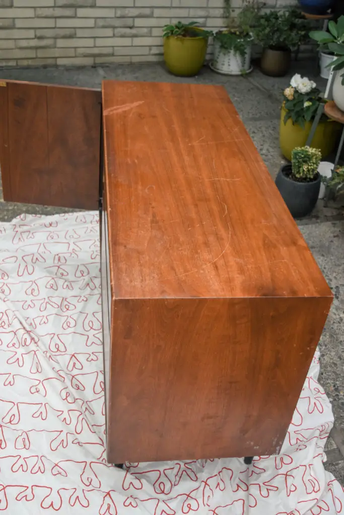 How to use CitriStrip on mid century wood furniture. DIY media console refinishing. | EffieRow.com