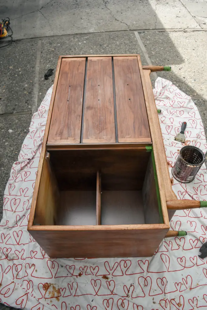 Restoring a mid century cabinet turned media storage. Striping stain with CitriStrip. | EffieRow.com