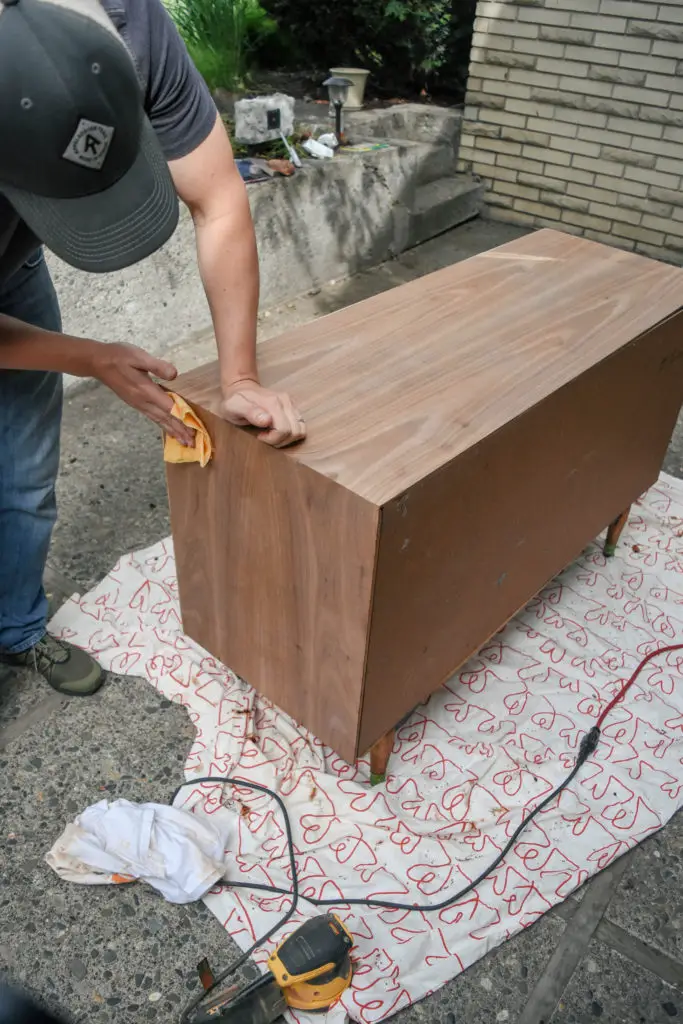 Restoring a mid century cabinet turned media storage. Striping stain with CitriStrip. | EffieRow.com