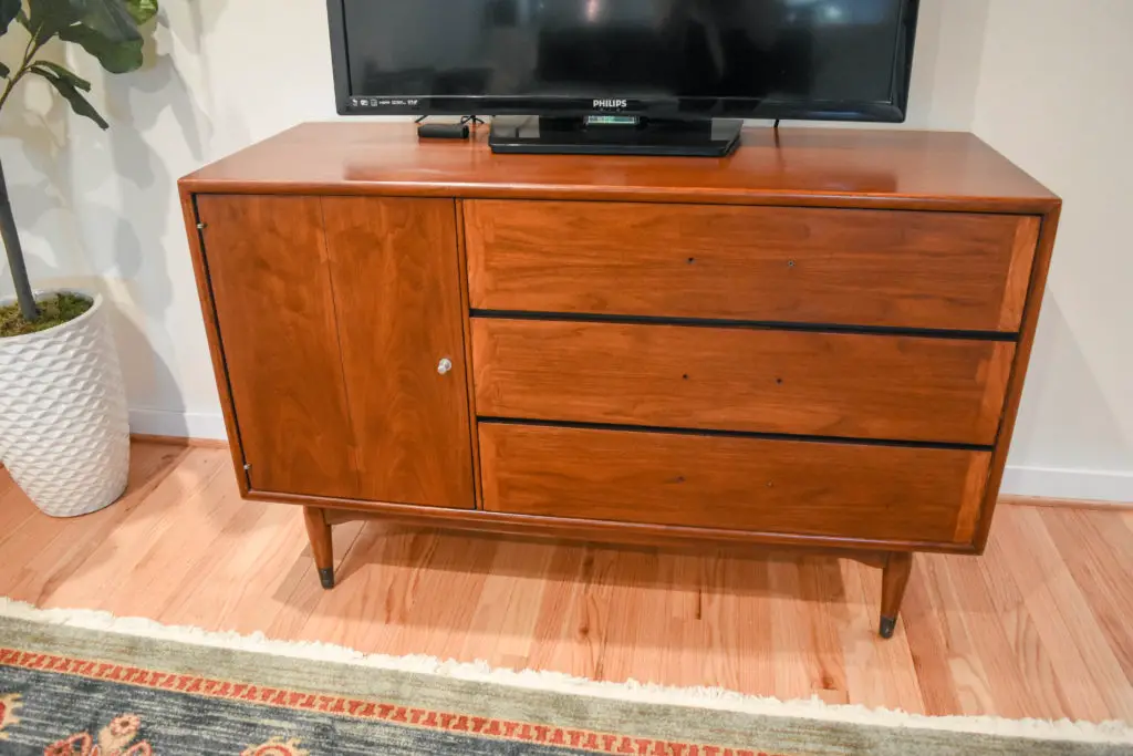 Restored mid century console as a media cabinet. | EffieRow.com