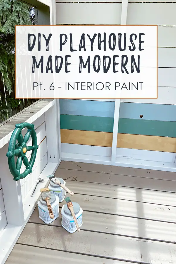Interior paint for a DIY modern playhouse | EffieRow.com
#sherwinwilliams #playhouse #diyplayhouse #playhousepaint #playhousenterior #swalpaca #accentwall