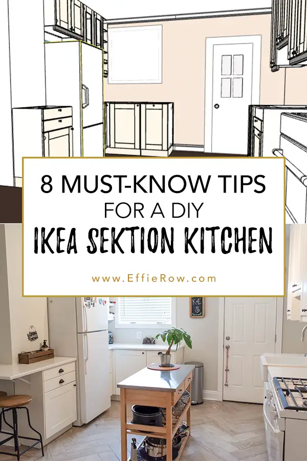 Simple yet super helpful tips when it comes to planning and installing an Ikea SEKTION kitchen. | EffieRow.com
#diyikeakitchen #ikeakitchen #sektioncabinets #ikeasektion #diykitchen #kitchenplanning #whitekitchencabinets #affordablekitchen #modernfarmhousekitchen #kitchenremodel #kitchenrenovation