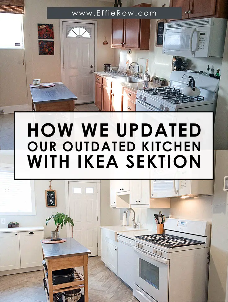 Affordable kitchen upgrade with Ikea cabinets and herringbone tile floors. | From EffieRow.com