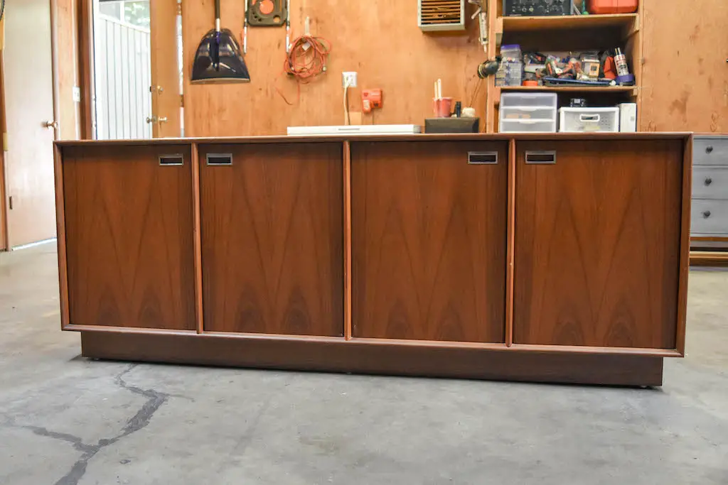 Mid-century teakwood Danish buffet. Stripped with Citristrip and restored with Watco Danish Oil and wipe on poly.