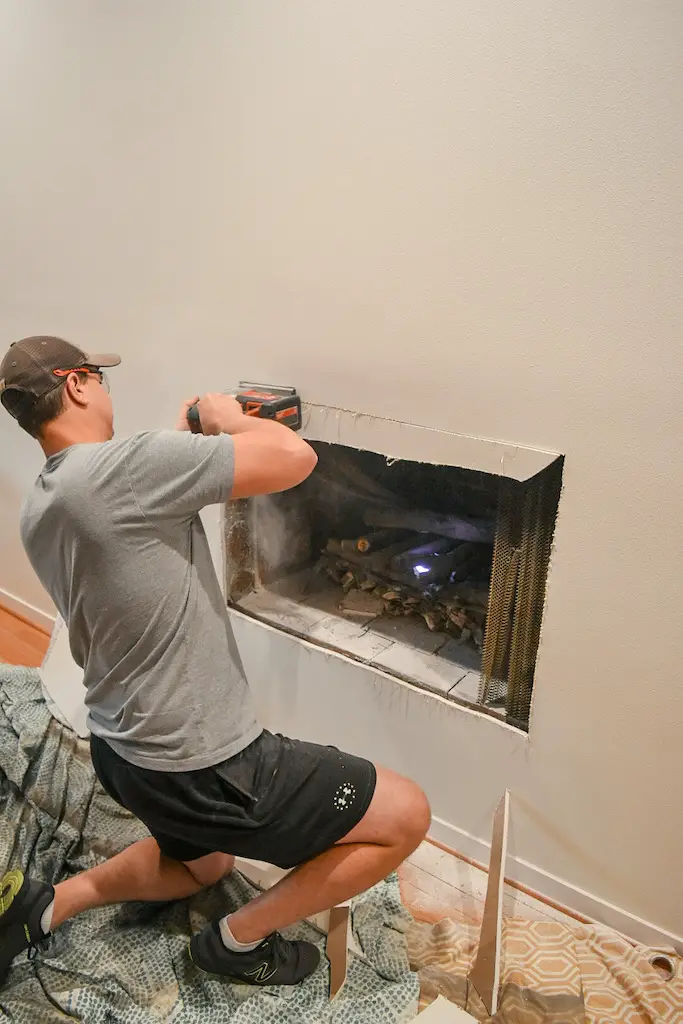 Exposing a fireplace - and then covering it up with DIY textured canvas!