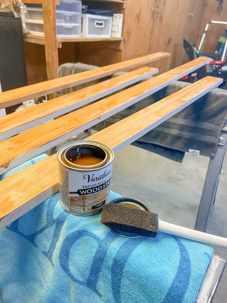 Staining the frame for our DIY textured wall art | EffieRow.com