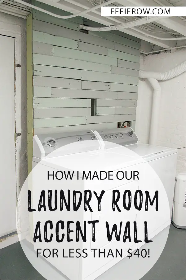 DIY laundry room accent wall to cover exposed pipes and fixtures. | EffieRow.com